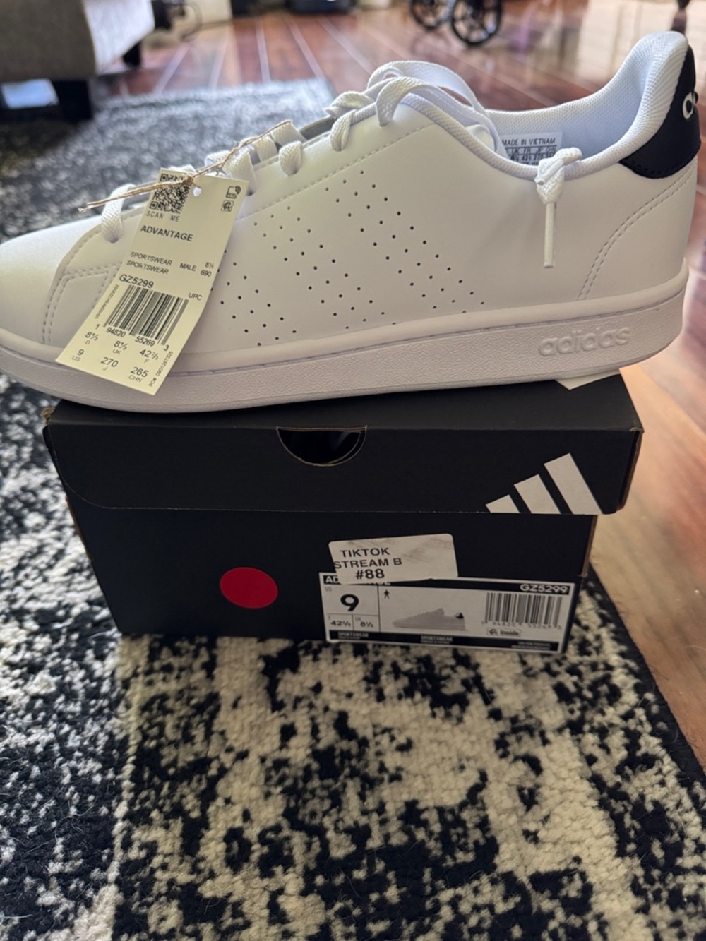 adidas White Leather Low-Top Sneakers with Navy Heel